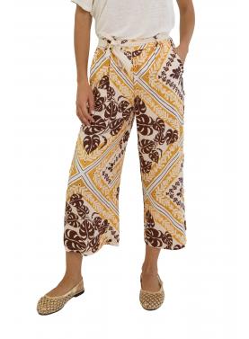 Pantalone  palazzo in viscosa con cintura fantasia 